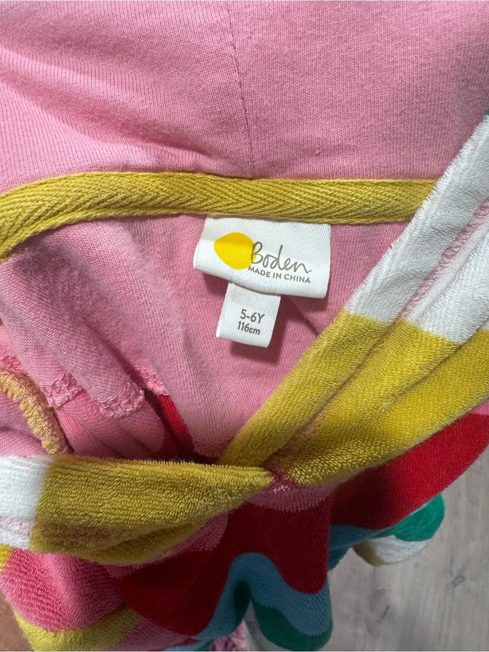 Boden Kids Hooded Striped Terry Coverup in Pink, Red, Blue, Green, Yellow, White
